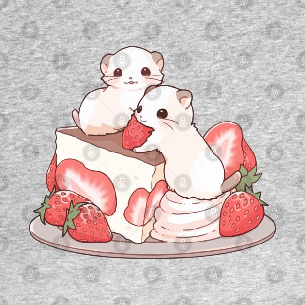 Two mice on  a piece of a strawberry shortcake by etherElric